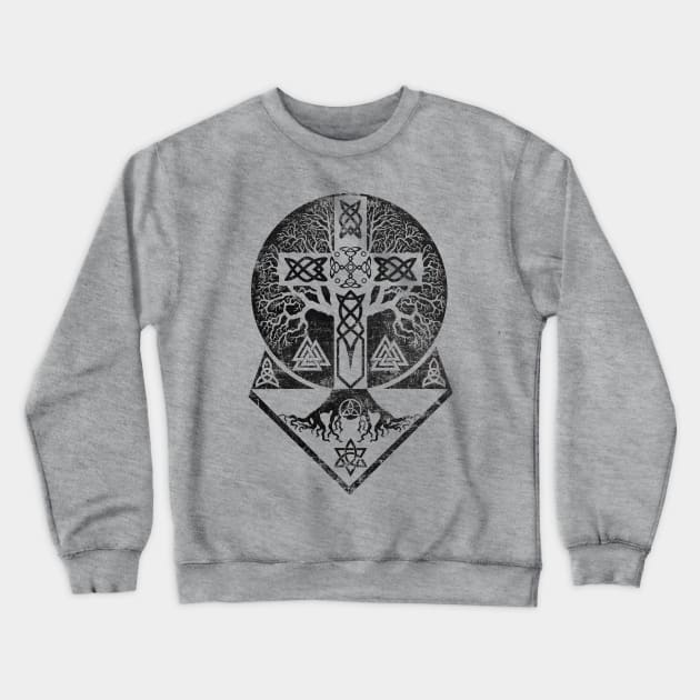 Tree of life  -Yggdrasil  and Celtic Cross Crewneck Sweatshirt by Nartissima